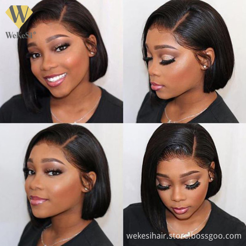 Straight Bob Wig Cheap Raw Brazilian Virgin Human Hair Lace Front Wig Wholesale Transparent Glueless Lace Frontal Wig For Women